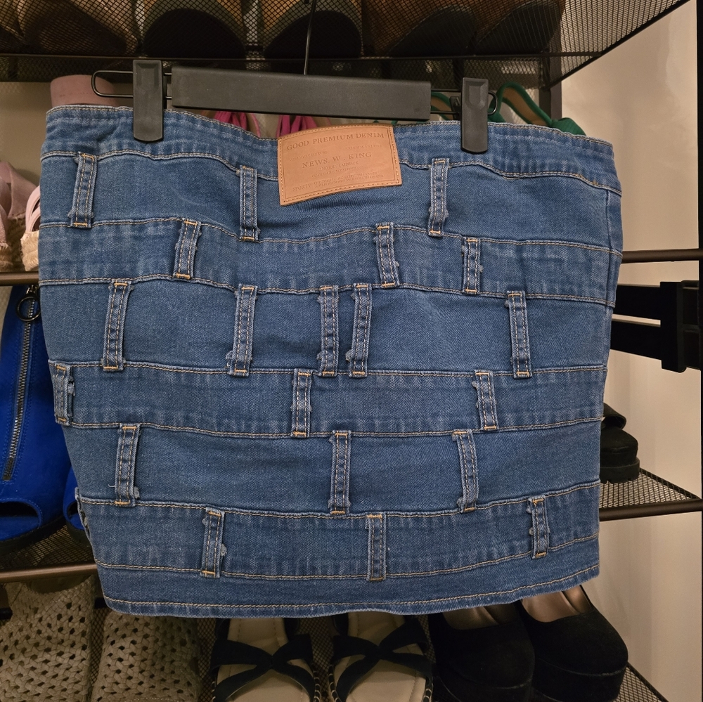 AKIRA Blue Denim Patchwork Crop Top